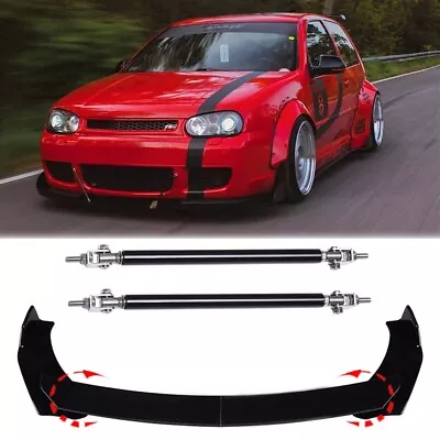 Front Bumper Lip Splitter Spoiler Body Kit + Strut Rods For Volkswagen Golf MK4 • $65.11