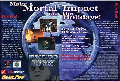 Mortal Kombat Mythologies Sub Zero PS1 Sweepstakes Original 1996 Ad K-Mart • $18.27