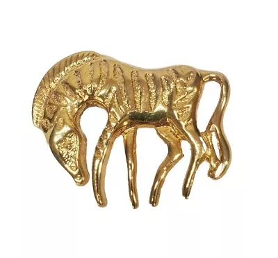 Women's Vintage Gold Tone Brass Etched Zebra Figural Brooch / Pin 1.75  • $11.04