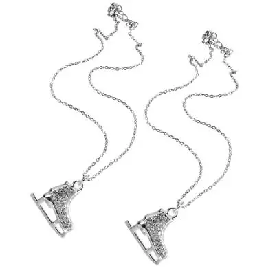 2pcs Ice Skates Pendant Silver Chain Necklace Clear Crystal Sports Jewelry; • £5.40