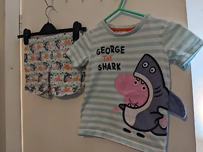 £3.99 • Buy Boys Peppa Pig George Shark Shorts & T-shirt Pyjamas Age 4-5 By Mothercare