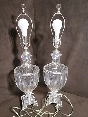 Vintage Pair 2 Crystal Glass Schonbek Table Lamps Urn Metal Base Footed 29 T USA • $559