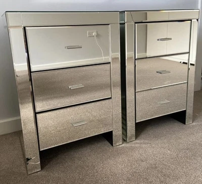 £100 • Buy Venetian 3 Drawer Bedside Table, Mirrored X 2