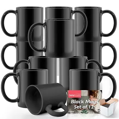 12-48pk Plain BLACK Mugs 11oz Large Coffee Tea Set Of Blank Bulk Cups + Boxes • £19.99