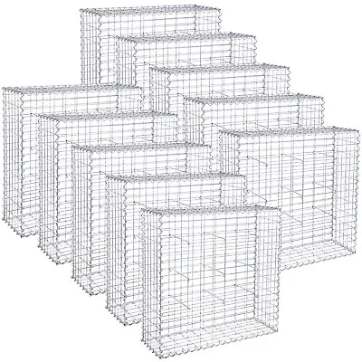 SONGMICS Gabion Stone Basket Retaining Wall Wire Cage Fench Privacy Galvanized • £235.99