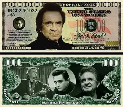 Johnny Cash Million Dollar Bill Play Funny Money Novelty Note + FREE SLEEVE • $1.69
