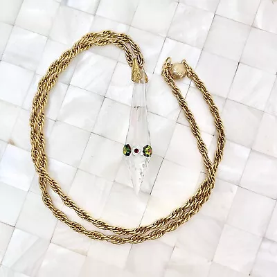 Faceted Glass Pendant Necklace Rope Chain Gold Tone The Vintage Strand Lot #0682 • $19.99