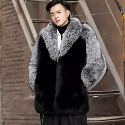 Men's Fashion Lapel Faux Fox Fur Coats Winter Warm Thicken Furry Coat Overcoat • $84.61