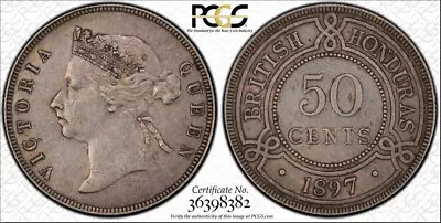 British Honduras 1897 Victoria Fifty Cents 50 Cents. PCGS XF- 45. 20000 Minted • $449