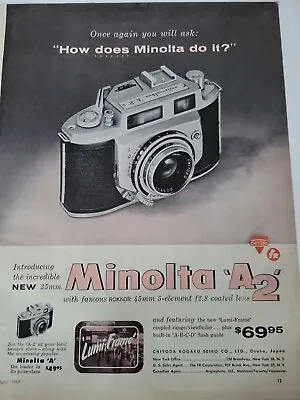 1957 Minolta A2 35 Mm Camera Lumi-frame Vintage Ad • $9.99