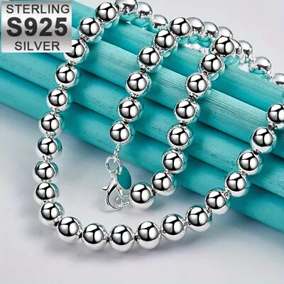 925 Sterling Solid Silver 8MM Hollow Ball Beaded Chain Necklace For Women Man • $7.62