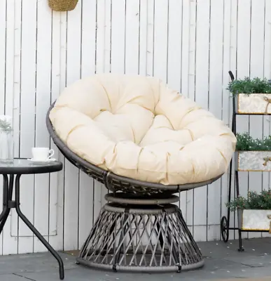 Rattan Egg Chair Swivel Garden Seat Round Padded Cushion Outdoor Retro Patio • £139.90