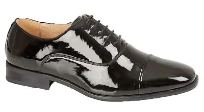 Mens Black Formal Lace Up Leather Lined Patent Dress Wedding Shoes UK Sizes 7-12 • £34.99