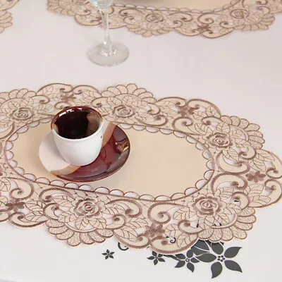 £10.15 • Buy 4Pcs Embroidered Floral Placemats Oval Lace Washable Table Mats Beige 30 X 45cm