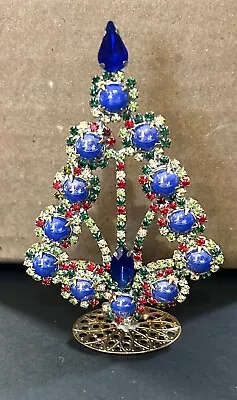 Stunning Vintage Czech Glass Standing Christmas Tree Multi Color Rhinestones • $11.99