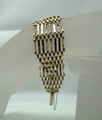 1970's Vintage 9 Carat Gold Broad 8 Bar Gate Bracelet With Padlock Fastener • $1414.57