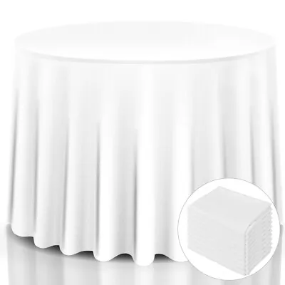 10 Pcs 90  Round Tablecloth Polyester For Home Wedding Restaurant Party White • $64.99