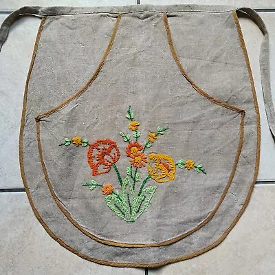 Hand Made Ladies Linen Waist Apron / Half Apron With Pocket And Embroidery  • £12.50