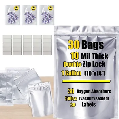 Smell Proof 10 Mil Thick 30 Pc Mylar Bags 1 Gallon With Oxygen Absorbers 500CC • $22.99