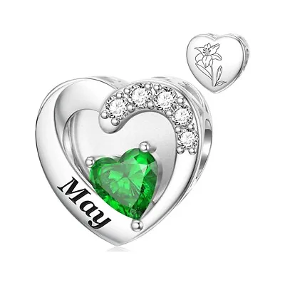 May Birthstone Heart Charm For Bracelet S925 Sterling Silver • £5.97