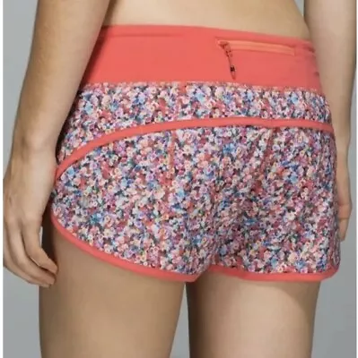 Lululemon Run Speed Shorts Sz 8 Four Way Stretch Floral Pink Back Pocket • $24.50