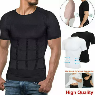 Compression Posture Corrector T-shirt Men Body Slimming Vest Tummy Shaper Slim • £6.99