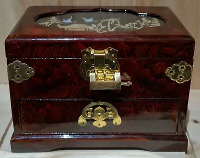 Japanese Lacquered Wooden Jewellery Box 13 X 18 X 12 Cm Cork Scene & Lockable • £40