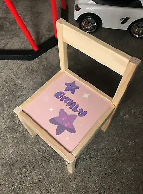Personalised Children's Ikea LATT Wooden Chair Printed Pink Stars Space Design • £24.99