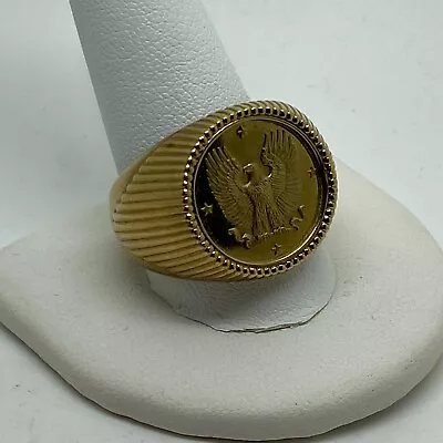 Vintage Mens Sterling & 14K Gold Franklin Mint Eagle 0.80  Ring Sz13 14.6gr A114 • $129.99