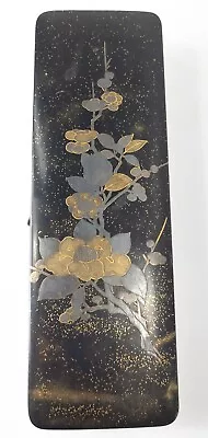 Antique Japanese Maki-e Lacquer Gold And SIlver Writing Brush Box Floral • $275