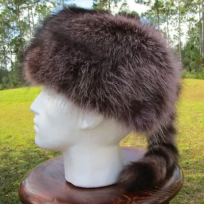 Genuine Davy Crocket Style Raccoon Fur Large Coonskin Hat Made In Canada • $79