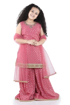 $98.44 • Buy Indian Ethnic Wear Kids Foil Print Sleeveless Kurta Sharara Set For Girls