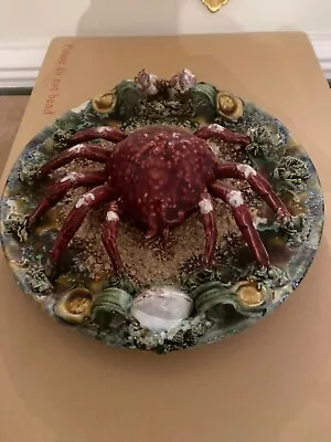 Vintage Palissy Style Majolica Plate Ceramic With Spider Crab 26cms • £35.53