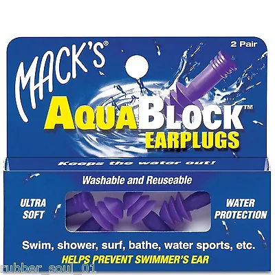 Macks (Mack's) Aqua Block Earplugs - Purple (2 Pair) • £3.95