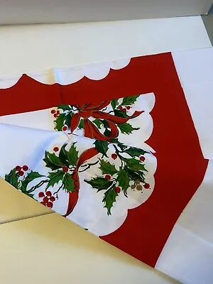 Vintage Christmas Tablecloth New Bow Ribbons And Holly 52X70 • $44.99