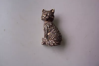 £20 • Buy Super .925  Silver Vintage Marcasite Cat Brooch 8.66gr