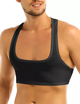 US Men Sexy Y Back Sleeveless Muscle Half Tank Top Vest T-Shirts Sports Bras • $9.86