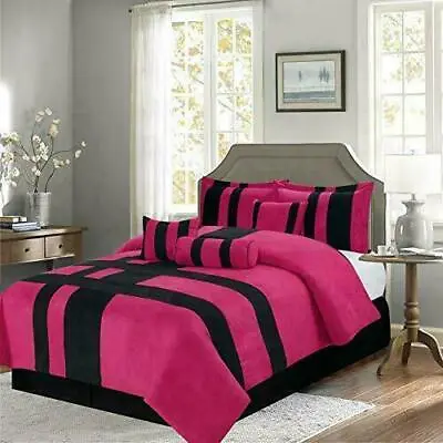 Black Pink Micro Suede 7 Pcs Cal King Queen Size Comforter Set • $169.99