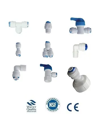 1/4  Push Fit Pipe Fittings RO Reverse Osmosis Fridge T Piece Elbow • £3.50