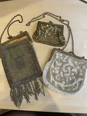 3 Vintage Antique Purse Lot French Steel Cut - Micro Bead- Whiting Davis  Repair • $40