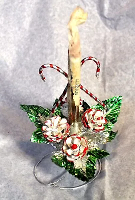 Vtg Nos Xmas Tabletop Decoration Mercury Glass Candle Pinecones Green Leaves • $34