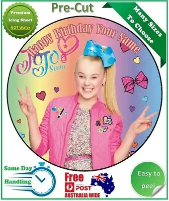 Jojo Siwa Icing Edible Birthday Party Cake Decoration Topper Round Image • $12.50