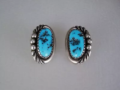 Vintage Navajo Sterling Silver & Kingman Turquoise Earrings • $1