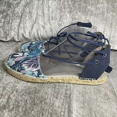 J.Jill Strappy Sandals 8 Blue And Purple Floral Espadrille Flats Resort Vacation • $24.74