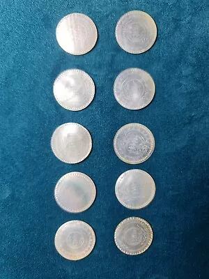 Antique Chinese Mother-of-Pearl Gaming Counters 10 Round With Pagodas Set 1 • $80.90
