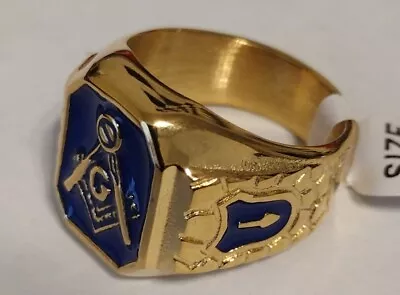 14k Gold Plated Masonic Ring (Size 10) Master Mason Blue Lodge Freemason • £15.79