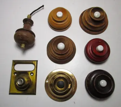 Lot Of 8 Vintage Antique Wood Push Button Doorbell Buzzer Bell Wooden Brass • $39.95