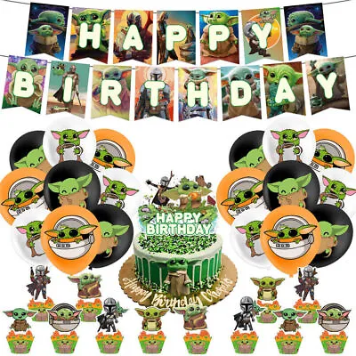 Star Wars Yoda Baby Theme Birthday Party Balloons Banner Cake Topper Decors Sets • £10.89