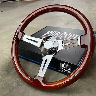 15  Chevy Compatible Chrome Steering Wheel Dark Wood With Horn Button And Hub • $202.71