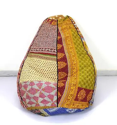 Handmade Quilted Kantha Cotton Floral Bohemian Bean Bag Sacco Chair Ottoman • $49.99